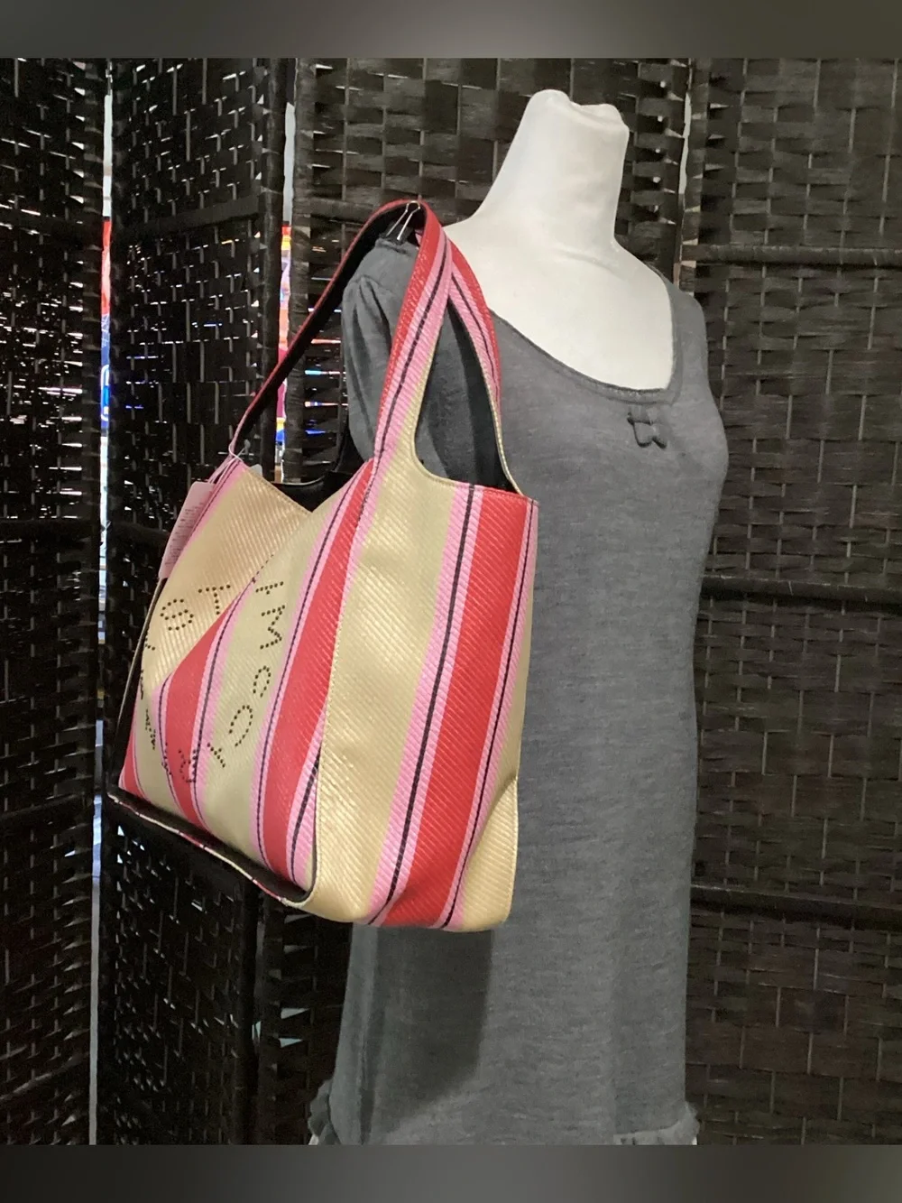 Stella McCartney Raffia Striped Logo Tote